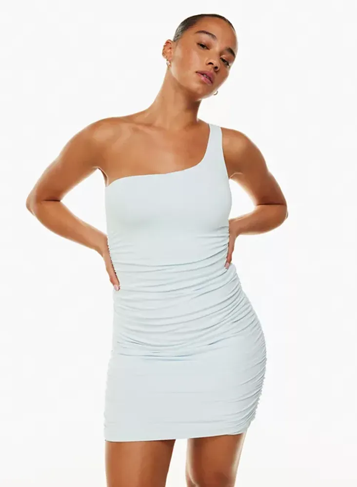 Body Contour One Shoulder Ruched Mini Dress With Built-in
