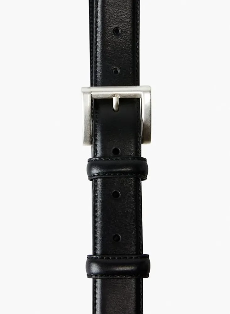 Babaton Double Ring Leather Belt in Black/Shiny Nickel Size Large