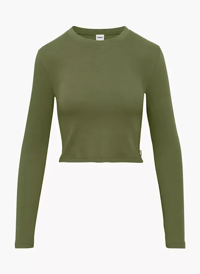 Almond green oversized longline 3/4 sleeve jumper - Horizons Lointains