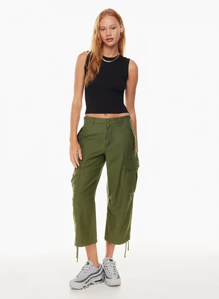 Womens - Vintage Low Rise Cargo Trousers in Soft Moss Green