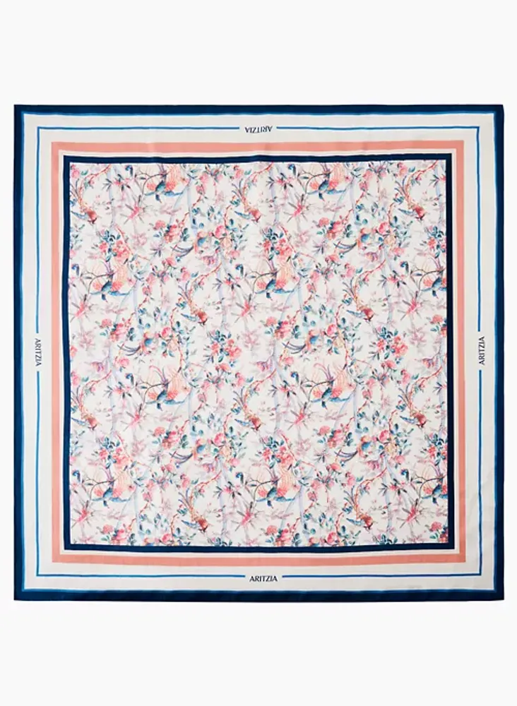 Aritzia Elite Silk Large Scarf in White/Indigo Bl