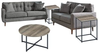 Zardoni Sofa and Loveseat with Coffee Table and 2 End Tables, Charcoal
