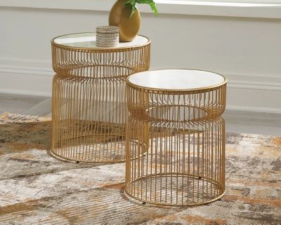 Vernway Accent Table (Set of 2), White/Gold Finish