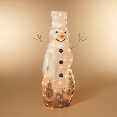 Christmas Led Lighted White Snowman With Scarf And Top Hat