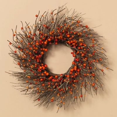 Fall Dried Twig And Fall Berries Wreath, Red/Brown