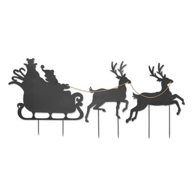 Christmas 86-inch Santa In Sleigh Metal Silhouette Holiday Yard Decor, Black