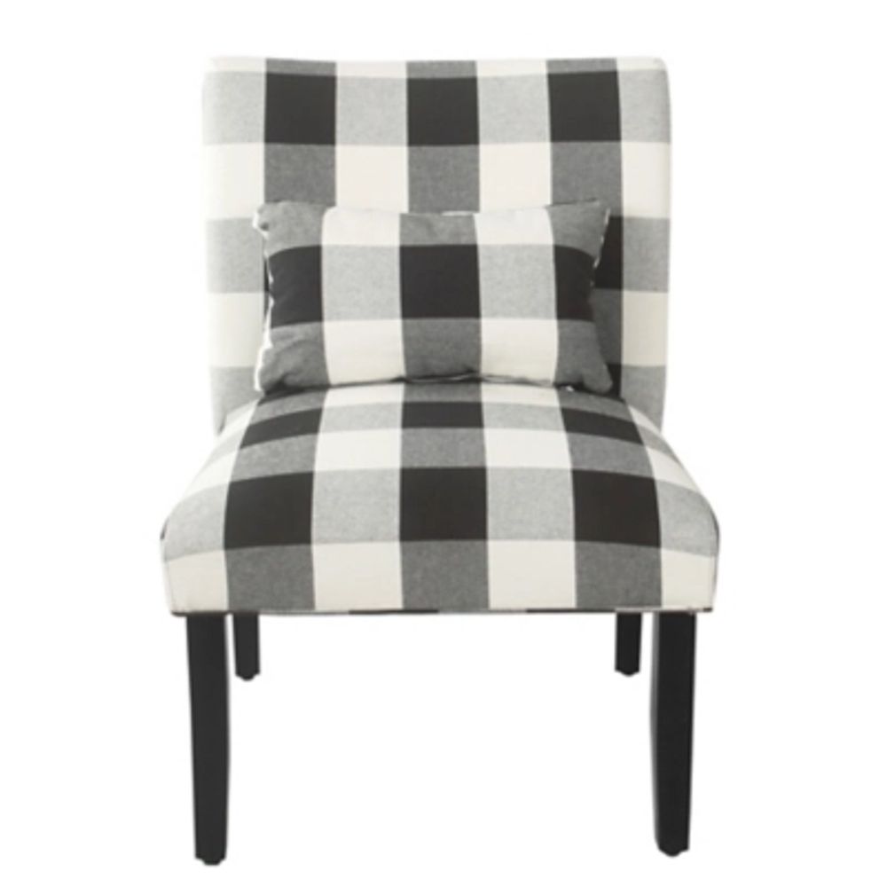 HomePop Parker Accent Chair and Pillow - Black Plaid, Black