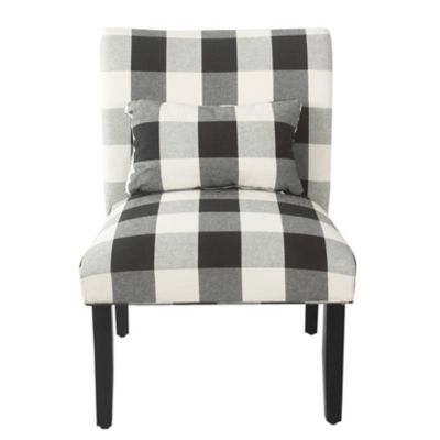 HomePop Parker Accent Chair and Pillow - Black Plaid, Black