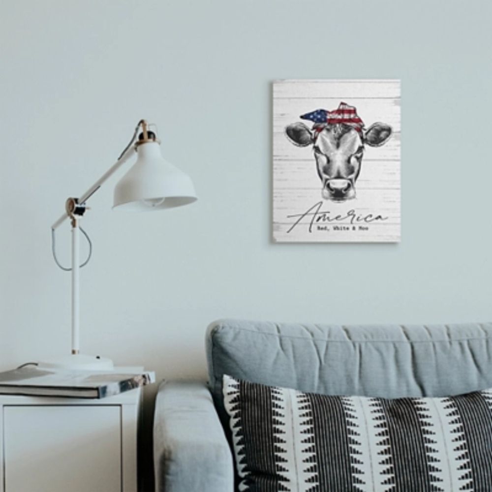 Americana Cow Red White And Moo 16x20 Canvas Wall Art