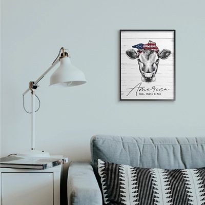 Americana Cow Red White And Moo 16x20 Black Frame Wall Art, White/Gray