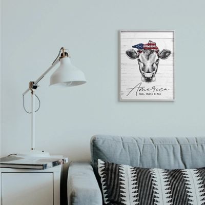 Americana Cow Red White And Moo 16x20 Gray Frame Wall Art