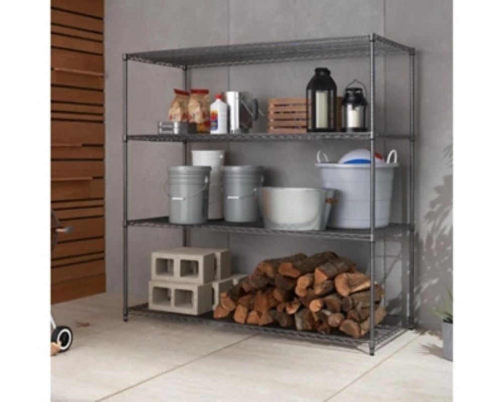 TRINITY EcoStorage 4-Tier Corner Wire Shelving Rack with Wheels