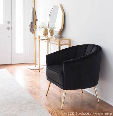 Tania Contemporary/Glam Accent Chair in Gold Metal and Black Velvet