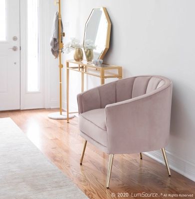 Tania Contemporary/Glam Accent Chair in Gold Metal and Blush Pink Velvet