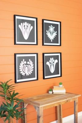 Kalalou Set of Four Framed Black and White Graphic Prints Under Glass