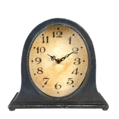 Metal Mantel Clock With Distressed Navy Finish