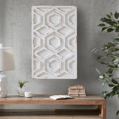 INK+IVY White Wooden Wall Art with Pattern, White