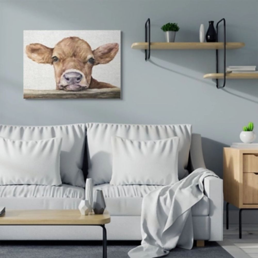 Stupell Industries Cute Baby Cow Animal Watercolor Painting,30 X 40, Canvas Wall Art