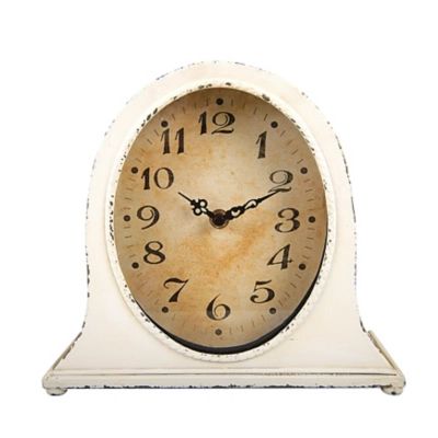 Metal Mantel Clock With Distressed White Finish, White