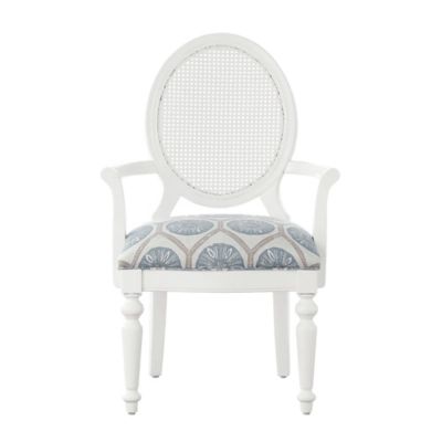 Benzara Accent Chair with Oval Perforated Rattan Backrest, White