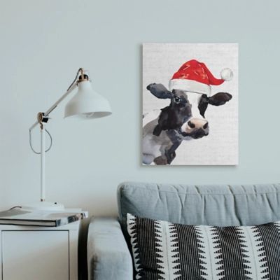 Stupell Country Farm Cow Red Santa Clause Hat, 24 x 30, Canvas Wall Art, Off White