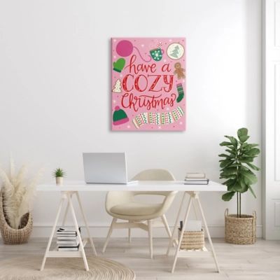 Stupell Industries Have A Cozy Christmas Festive Phrase Gingerbread Scarf, 30 x 40, Canvas Wall Art, Pink