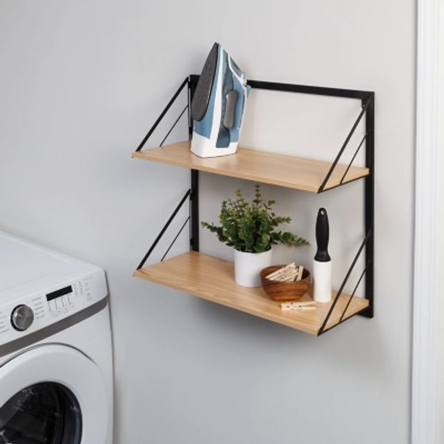 Honey Can Do Three-Tier Black Industrial Wall Shelf