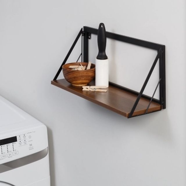 Ashley Honey-Can-Do Mounted Shelf, Walnut