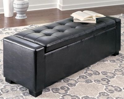 Benches Upholstered Storage Bench Leather, Black