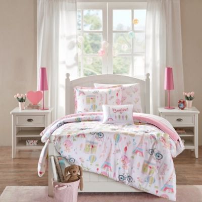 Melanie Pink Twin Paris Complete Bed and Sheet Set, Pink