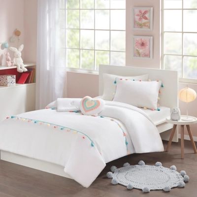Lily White Twin Tassel Comforter Set, White