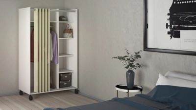 Lola Armoire with Curtain, White/Natural