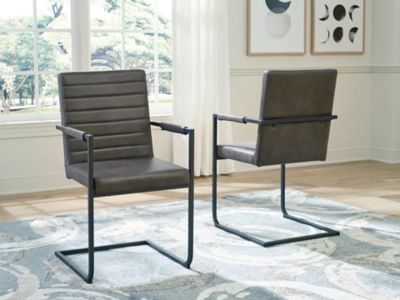 Strumford Dining Arm Chair (Set of 2) Leather, Gray/Black