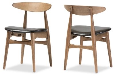 Mid Century Modern Dining Chair (Set of 2) Leather, Black/Oak