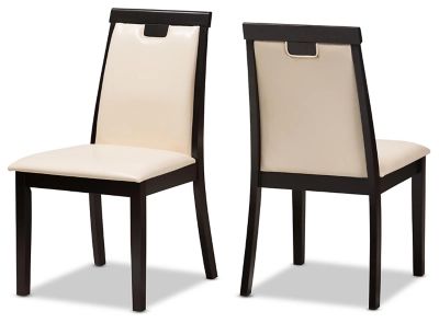 Faux Leather Upholstered Dining Chair (Set of 2), Beige/Walnut