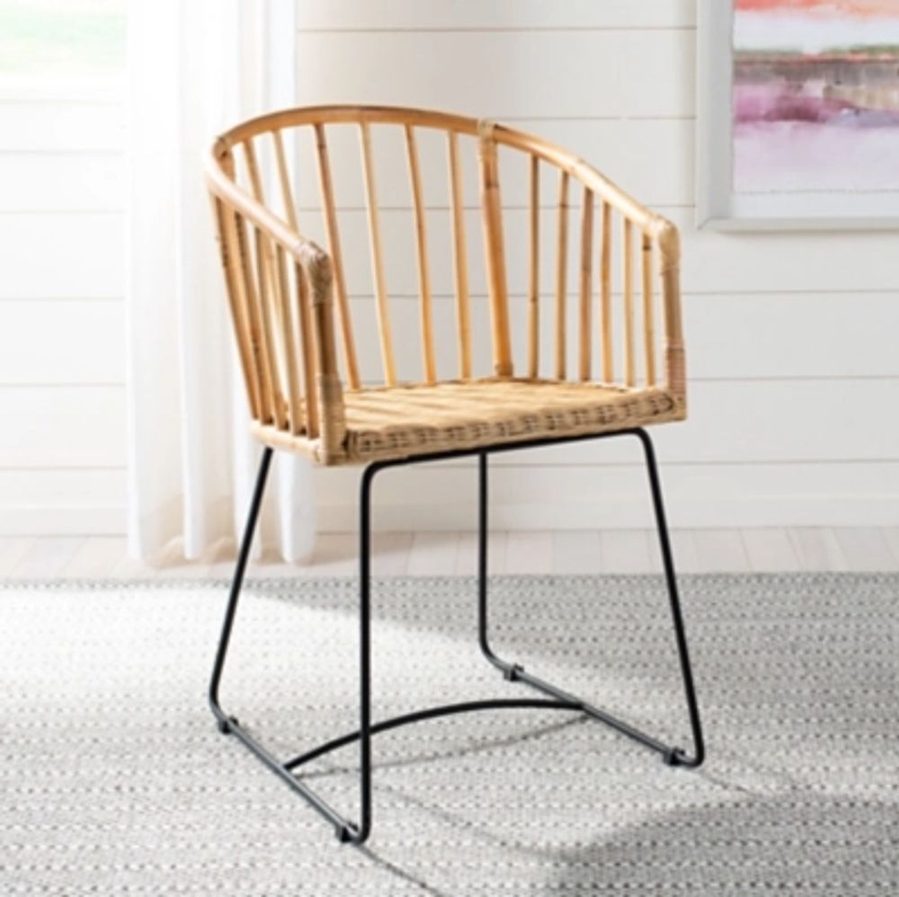 Curvo Rattan Barrel Dining Chair, Natural/Black