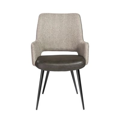 Euro Style Desi Arm Chair in Light Gray Fabric and Dark Gray Leatherette with Black Base, Light Gray