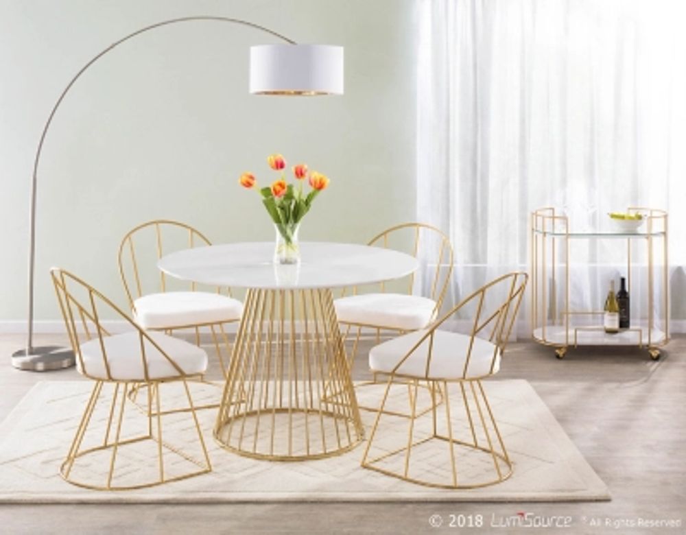 Canary Velvet Dining Chair (Set of 2), Gold/White