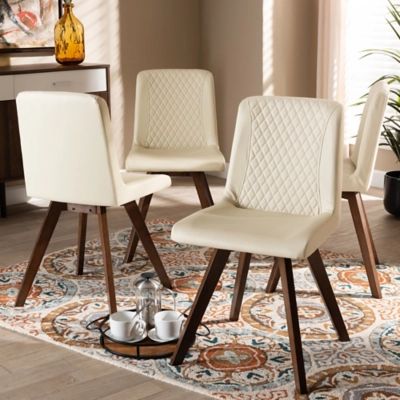 Pernille Modern Transitional Cream Faux Leather Upholstered Walnut Finished 4-Piece Wood Dining Chair Set, Beige