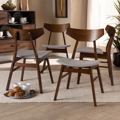Danica Transitional Light Gray Fabric Upholstered and Walnut Brown Finished Wood 4-Piece Dining Chair Set, Gray