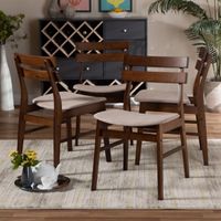 Devlin Transitional Light Fabric Upholstered and Walnut Brown Finished Wood 4-Piece Dining Chair Set