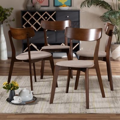 Iora Transitional Light Fabric Upholstered and Walnut Brown Finished Wood 4-Piece Dining Chair Set