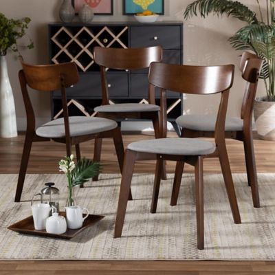 Iora Transitional Light Gray Fabric Upholstered and Walnut Brown Finished Wood 4-Piece Dining Chair Set, Gray