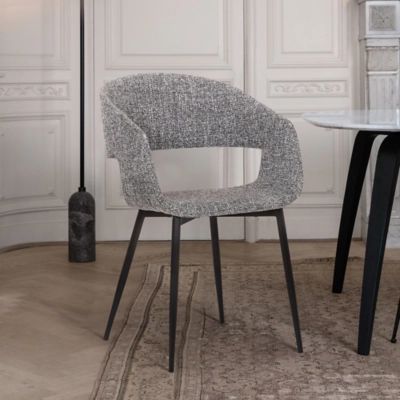 Jocelyn Mid-Century Gray Dining Accent Chair with Black Metal Legs, Gray