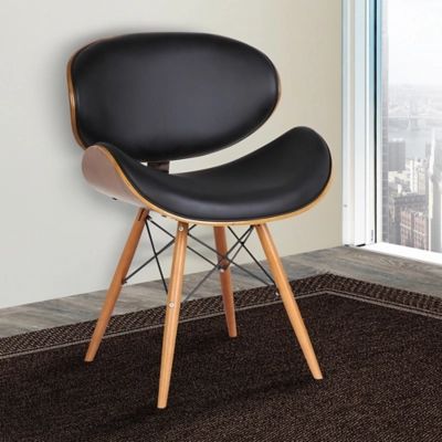 Cassie Dining Accent Chair in Walnut Wood and Black Faux Leather