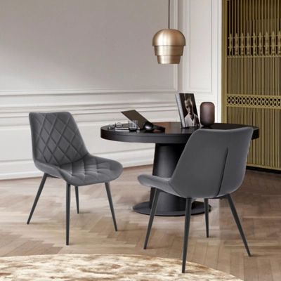 Armen Living Loralie Gray Faux Leather and Black Metal Dining Chairs - Set of 2, Black/Gray