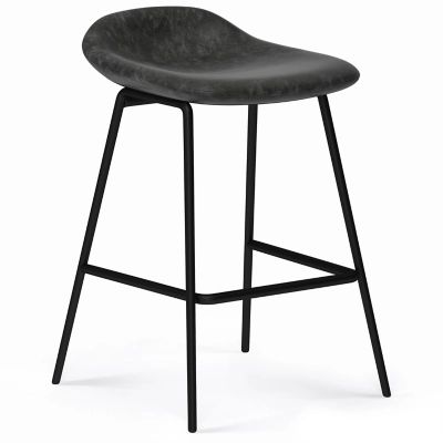 Simpli Home Dafney Contemporary Bar Stool (Set of 2) in Distressed Charcoal Grey Faux Leather, Charcoal Gray