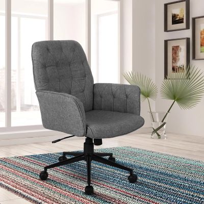 Techni Mobili Modern Tufted Office Chair with Arms, Gray