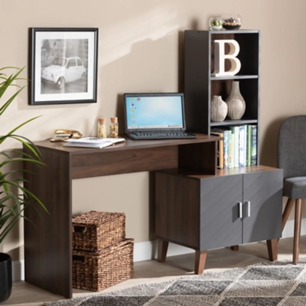 Baxton Studio Ezra Storage Computer Desk with Shelves