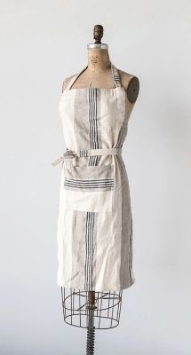Creative Co-Op 32"l X 28"w Cotton Striped Apron With Pocket, Taupe, Black And Cream Color, Gray